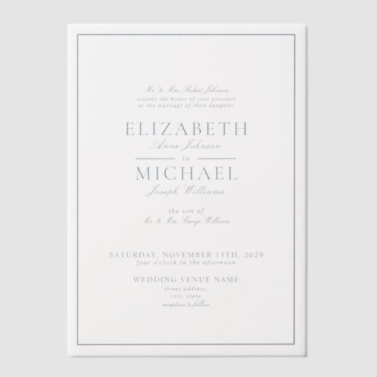 Invitations En Vélin Vellum Elegant Dusty Bleu Classic Mariage Script (Recto)