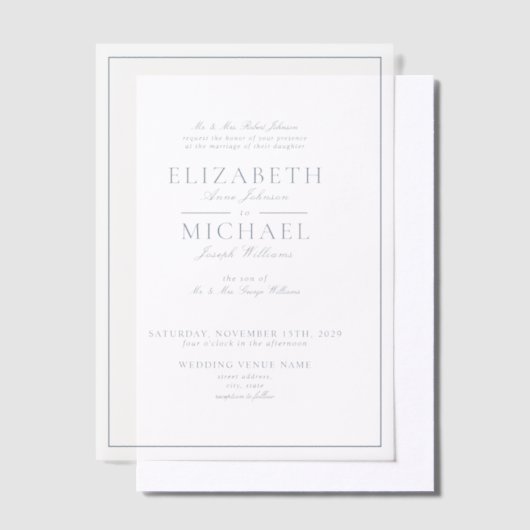 Invitations En Vélin Vellum Elegant Dusty Bleu Classic Mariage Script (Compenser)