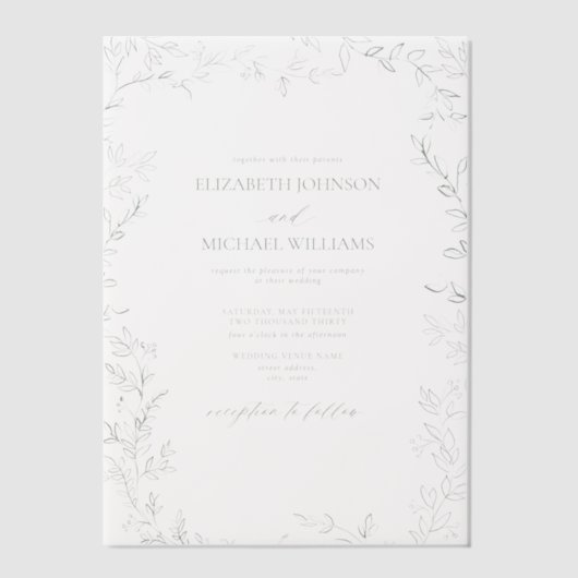 Invitations En Vélin Vellum Elegant Moderne Feuille Sage Mariage Vert (Recto)