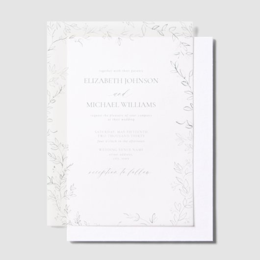 Invitations En Vélin Vellum Elegant Moderne Feuille Sage Mariage Vert (Compenser)