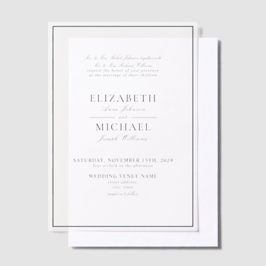 Invitations En Vélin Vellum Elegant Noir Classic Script Mariage (Compenser)