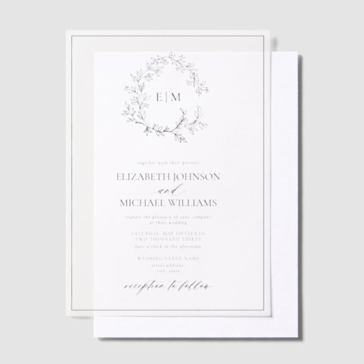 Invitations En Vélin Vellum Elegant noir poitrine Mariage Monogramme (Compenser)