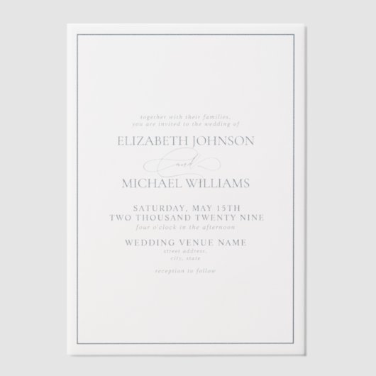 Invitations En Vélin Vellum Formal Dusty Bleu Classic Mariage Script (Recto)