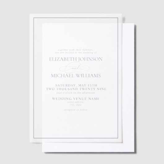 Invitations En Vélin Vellum Formal Dusty Bleu Classic Mariage Script (Compenser)