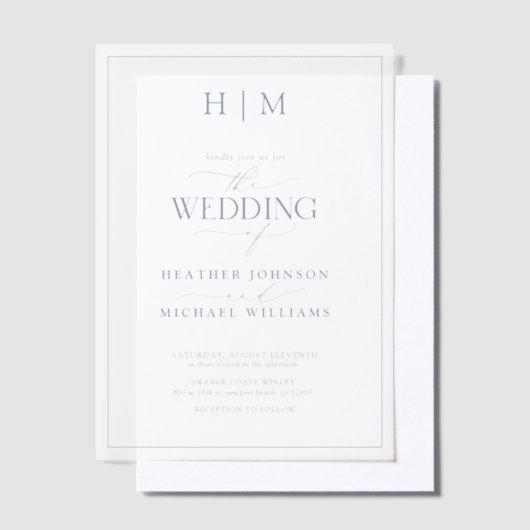 Invitations En Vélin Vellum Formel Dusty Blue Monogram Mariage Script (Compenser)