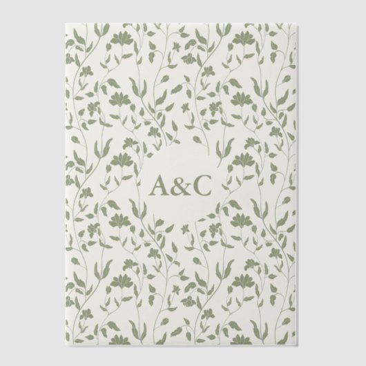 Invitations En Vélin Vellum Mariage Floral Superposition Sage Vert (Recto)