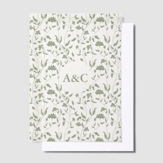 Invitations En Vélin Vellum Mariage Floral Superposition Sage Vert (Compenser)