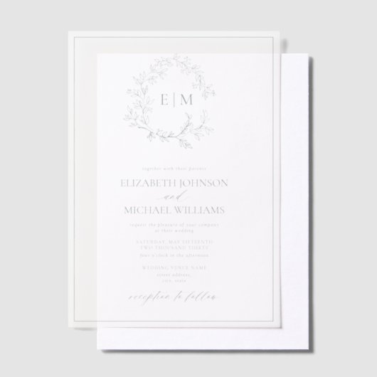 Invitations En Vélin Vellum Sage Vert poitrine Mariage Monogramme (Compenser)