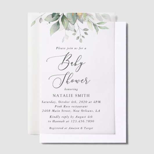 Invitations En Vélin Verdure, Eucalyptus Feuilles, Boho, Baby shower (Compenser)