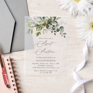 Invitations En Vélin Verdure, Eucalyptus Feuilles, Boho, Sweet 16