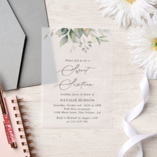 Invitations En Vélin Verdure, Eucalyptus Feuilles, Boho, Sweet 16