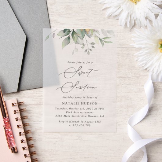 Invitations En Vélin Verdure, Eucalyptus Feuilles, Boho, Sweet 16 (Mariage)