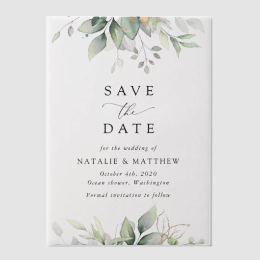 Invitations En Vélin Verdure, Feuilles d'Eucalyptus, Mariage botanique (Recto)