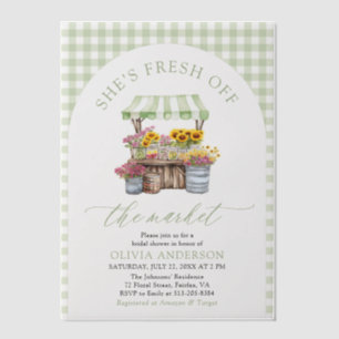 Invitations En Vélin Vert Gingham Fraîchement Sorti du Marché Baby Show
