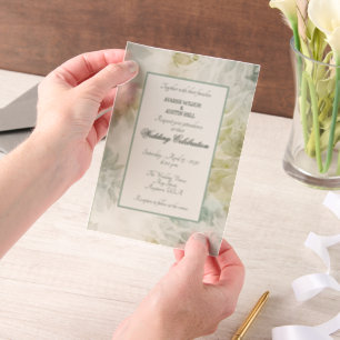 Invitations En Vélin Vert sauge et floral cadre champagne