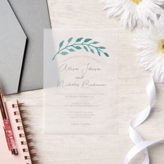 Invitations En Vélin Vigne Turquoise simple Mariage côtier (Mariage)