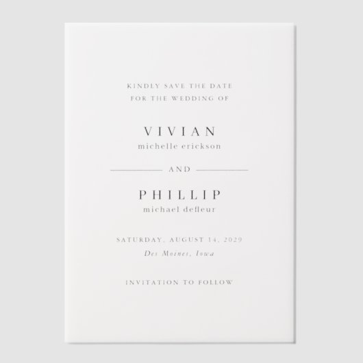 Invitations En Vélin Vivian Simple Elegant Wedding Enregistrer la date (Recto)