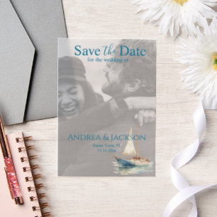 Invitations En Vélin Watercolor Sailboat Enregistrer la date