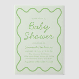 Invitations En Vélin Wavy Moderne Courbe Rétro Sage Baby shower Vert In