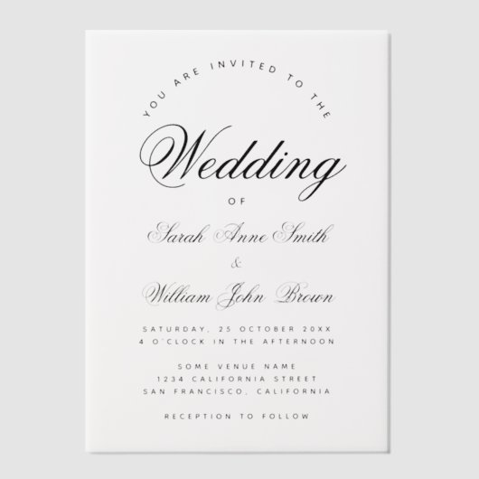 Invitations En Vélin Wedding Elegant Script Calligraphy Translucent  (Recto)
