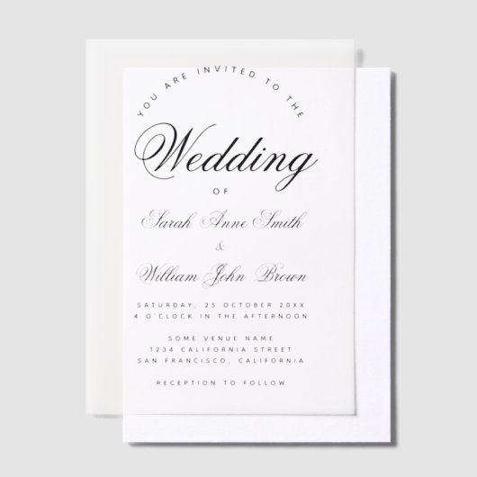 Invitations En Vélin Wedding Elegant Script Calligraphy Translucent  (Compenser)
