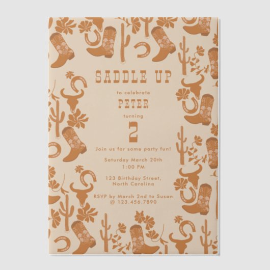 Invitations En Vélin Western Country Cowboy Bottes Saddup Anniversaire (Recto)