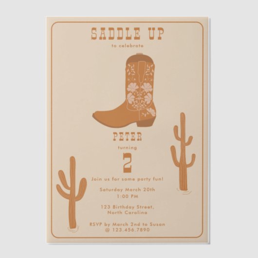 Invitations En Vélin Western Country Cowboy Bottes Saddup Anniversaire (Recto)