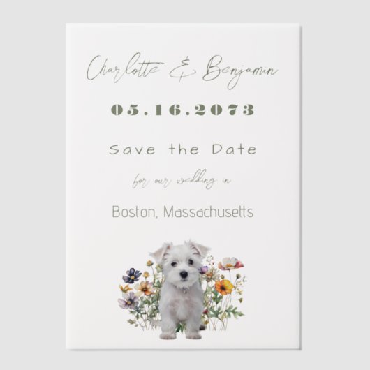 Invitations En Vélin Westie Chien Fleurs sauvages mariage Enregistrer l (Recto)