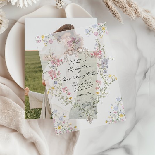 Invitations En Vélin Whimsical Elegant Rococo Floral Crest Wedding