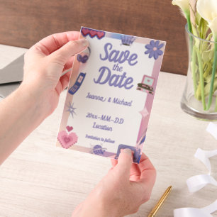 Invitations En Vélin Y2K Pink Purple 2000s Retro Tech Geek Love Mariage