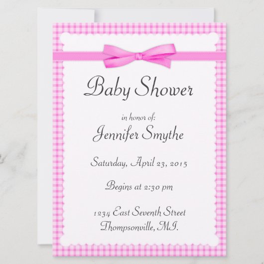 Invitations En vichy douches pour bébés pourpres (Devant)