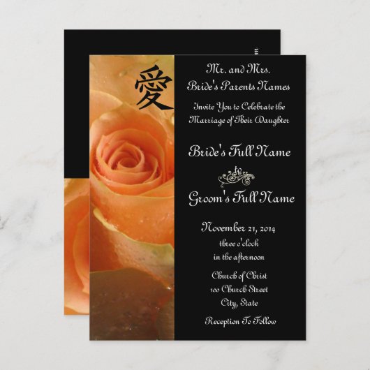 Invitations et faveurs de mariage rose (Devant / Derrière)