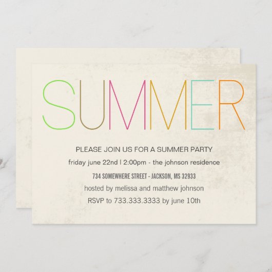 Invitations Été Été Été (Devant / Derrière)