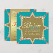 Invitations Exotic Lacy Aqua Gold Girls Party (Devant / Derrière)