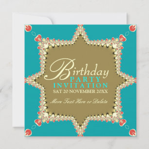 Invitations Exotic Lacy Aqua Gold Girls Party