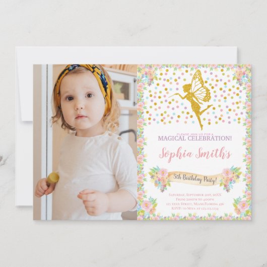 Invitations Fairy Party personnalisables pour les (Devant)