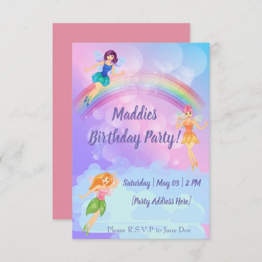 Invitations Fairy Rainbow Birthday (Devant / Derrière)