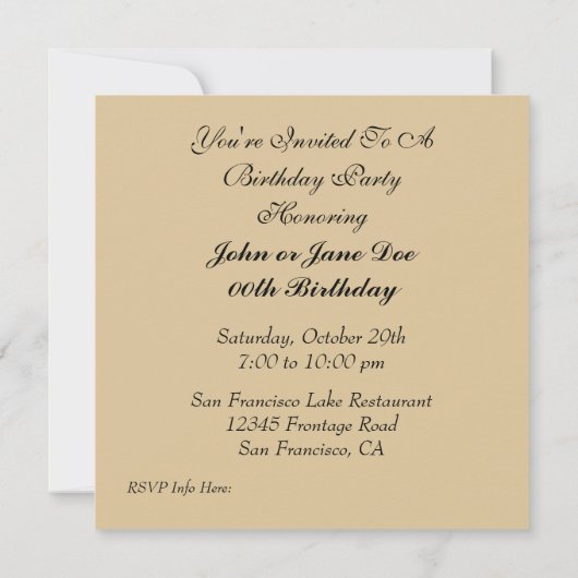 Invitations faites sur commande de fête (Dos)