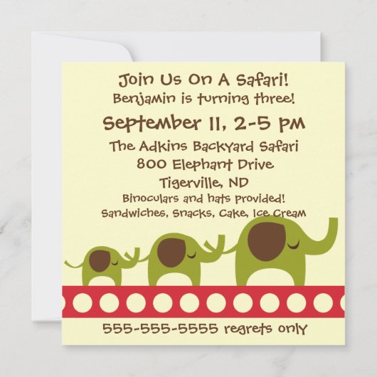 Invitations faites sur commande de safari de photo (Dos)