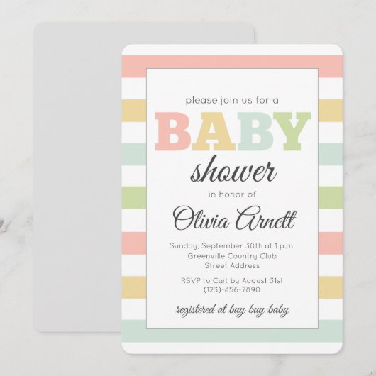 Invitations faites sur commande en pastel de baby (Devant / Derrière)