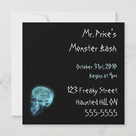 INVITATIONS FAITS SUR COMMANDE - crâne au néon (Dos)