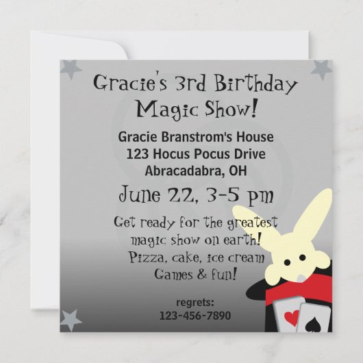 Invitations faits sur commande d'anniversaire (Dos)
