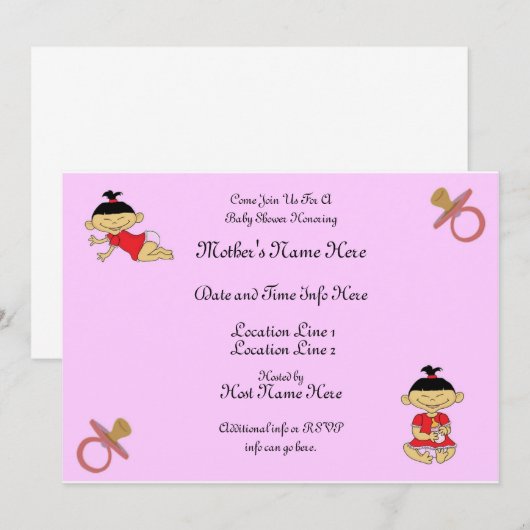 Invitations faits sur commande de baby shower (Devant / Derrière)