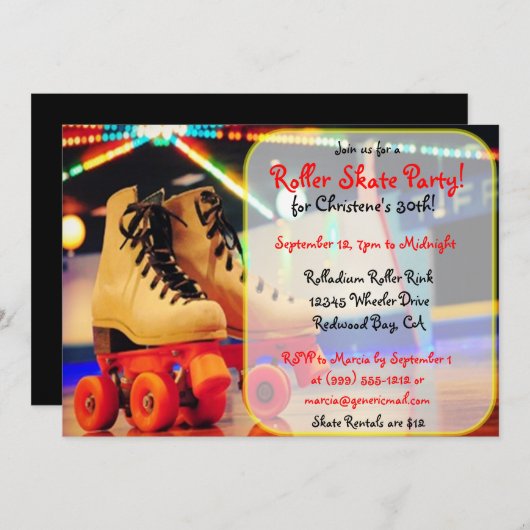 Invitations faits sur commande de partie de patin (Devant / Derrière)