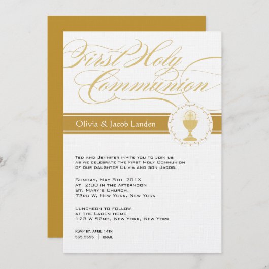 Invitations Fancy Script First Communion| Jumeaux (Devant / Derrière)