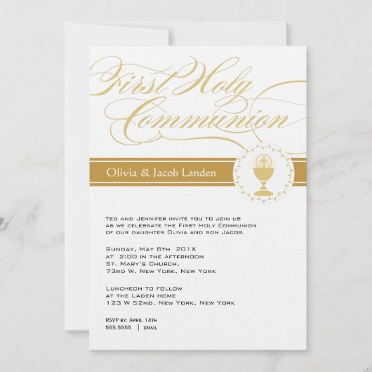 Invitations Fancy Script First Communion| Jumeaux (Devant)