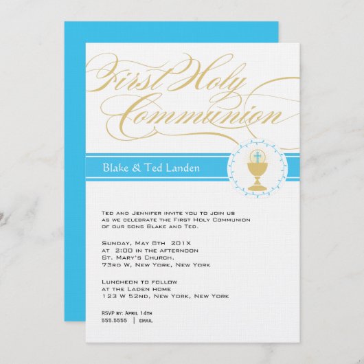 Invitations Fancy Script First Communion| Jumeaux (Devant / Derrière)