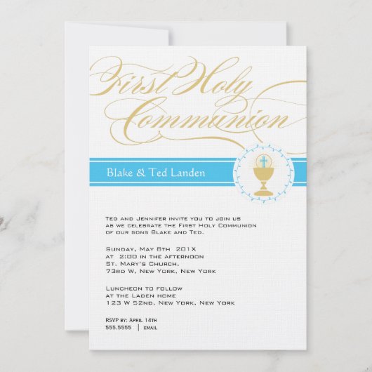 Invitations Fancy Script First Communion| Jumeaux (Devant)