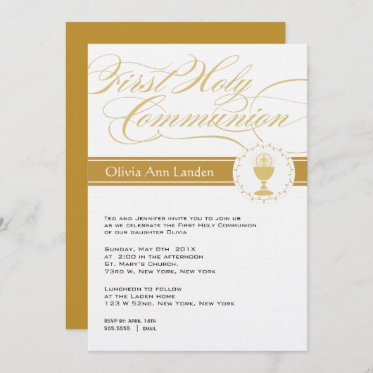 Invitations Fancy Script First Communion| Or (Devant / Derrière)