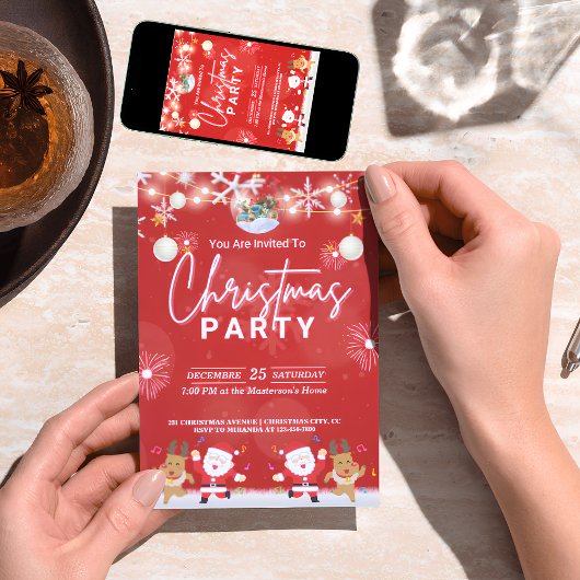 Invitations Festive Red Christmas Party pour votre